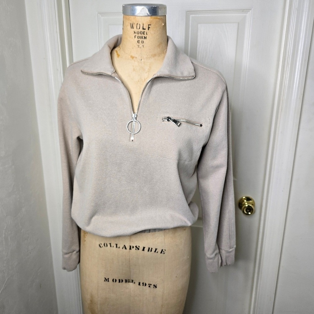 Women's Beatrice‎ Tan Quarter-Zip Pullover Long Sleeve XS